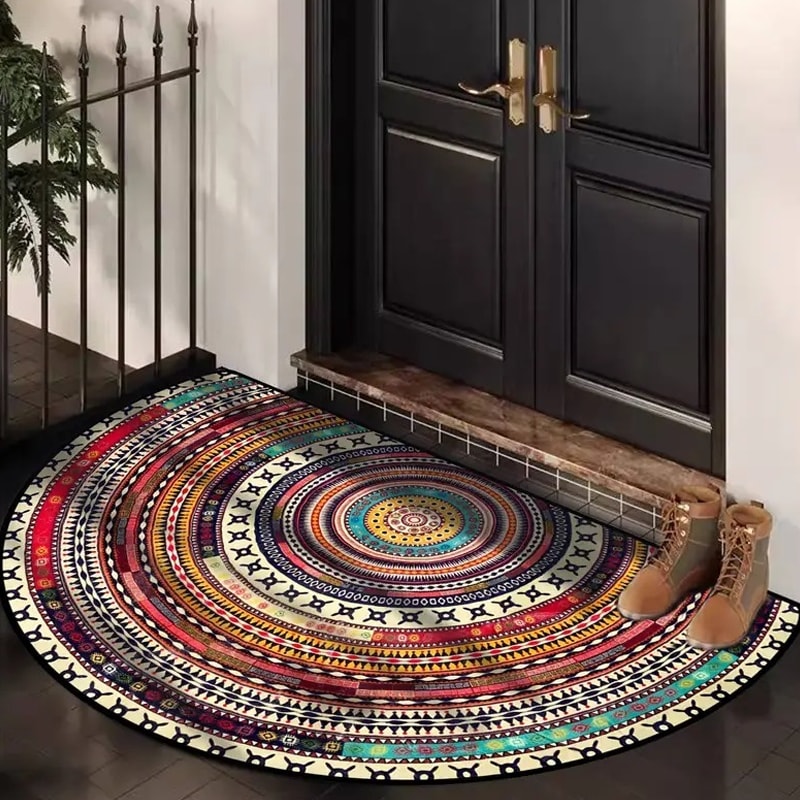 Half Moon Door Mat with Mosaic Print Non Slip Crystal Velvet Entrance Mat