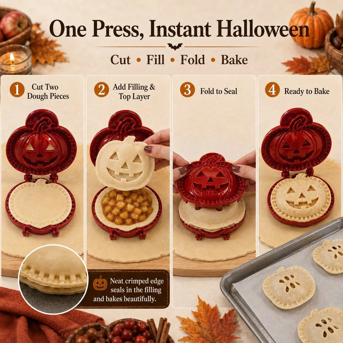 Halloween Hand Pie Mould Hinged Press and Seal Pastry Cutter for Mini Pies