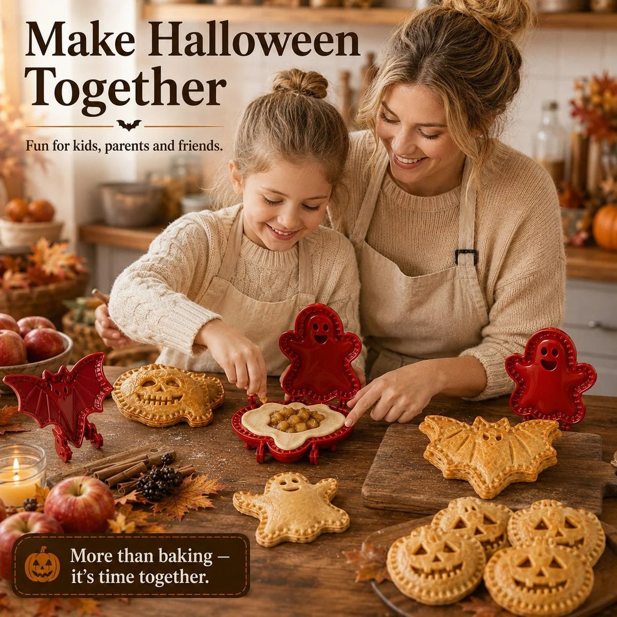 Halloween Hand Pie Mould Hinged Press and Seal Pastry Cutter for Mini Pies