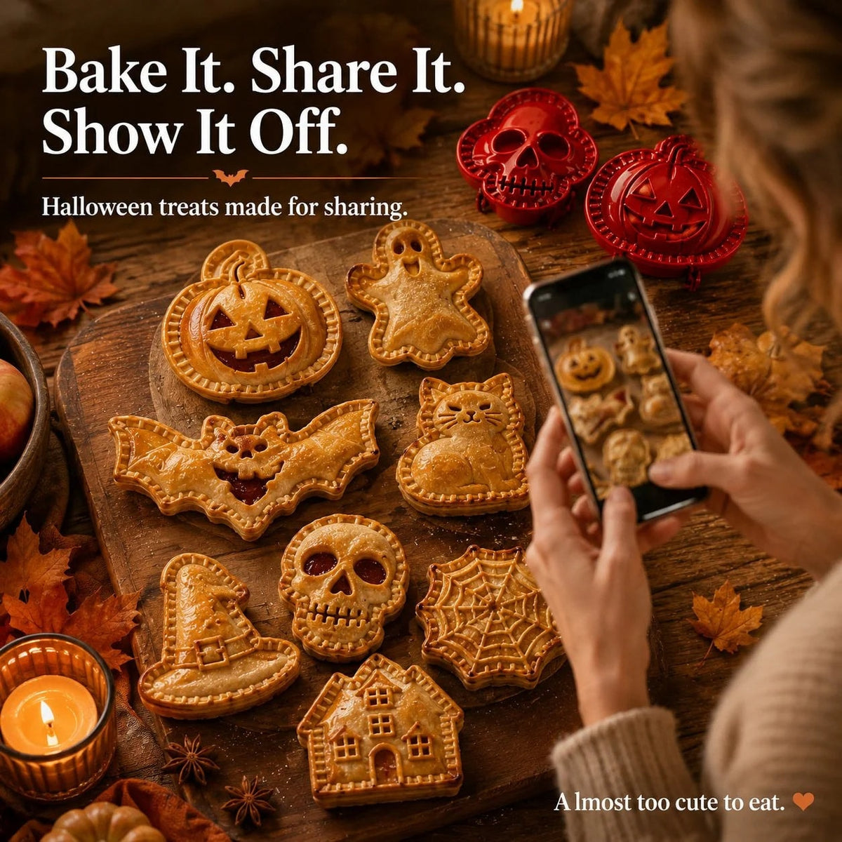 Halloween Hand Pie Mould Hinged Press and Seal Pastry Cutter for Mini Pies