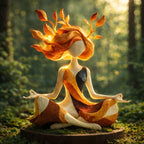 Hand Painted Meditating Yoga Woman Sculpture with Leaf Hair for Living Room