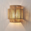 Handwoven Rattan Wall Light with Layered Hemp Rope Shade for Bedroom