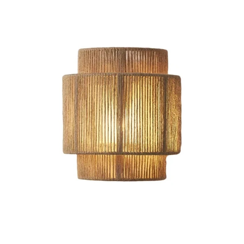 Handwoven Rattan Wall Light with Layered Hemp Rope Shade for Bedroom