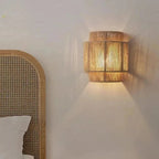 Handwoven Rattan Wall Light with Layered Hemp Rope Shade for Bedroom