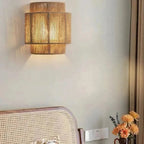 Handwoven Rattan Wall Light with Layered Hemp Rope Shade for Bedroom