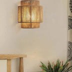 Handwoven Rattan Wall Light with Layered Hemp Rope Shade for Bedroom