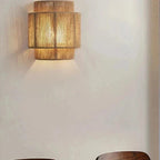 Handwoven Rattan Wall Light with Layered Hemp Rope Shade for Bedroom