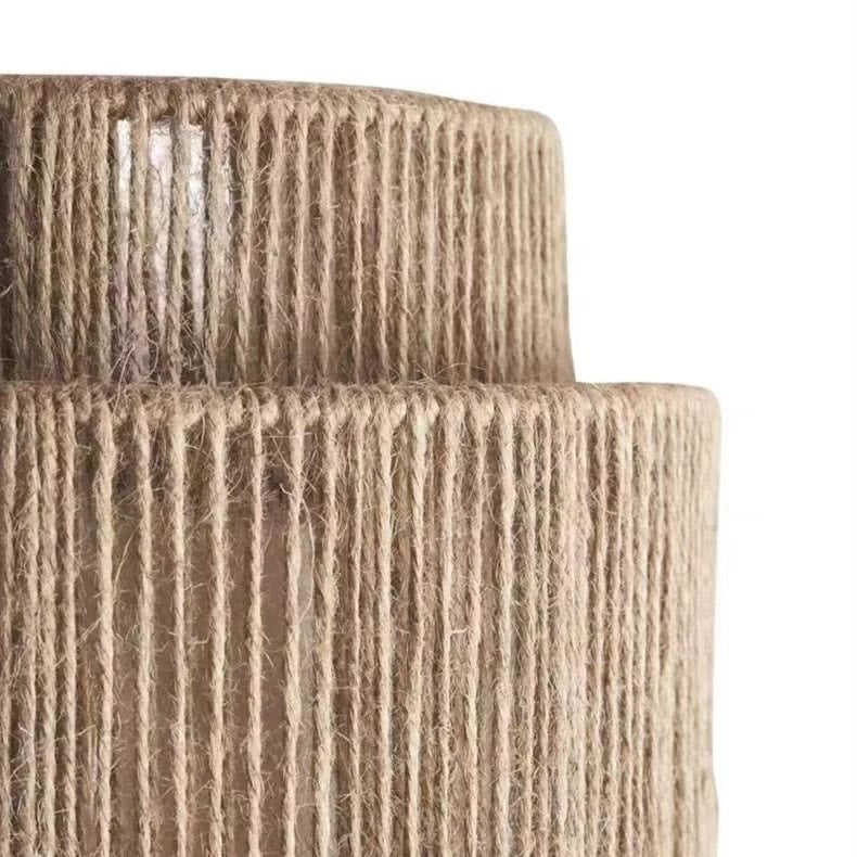 Handwoven Rattan Wall Light with Layered Hemp Rope Shade for Bedroom