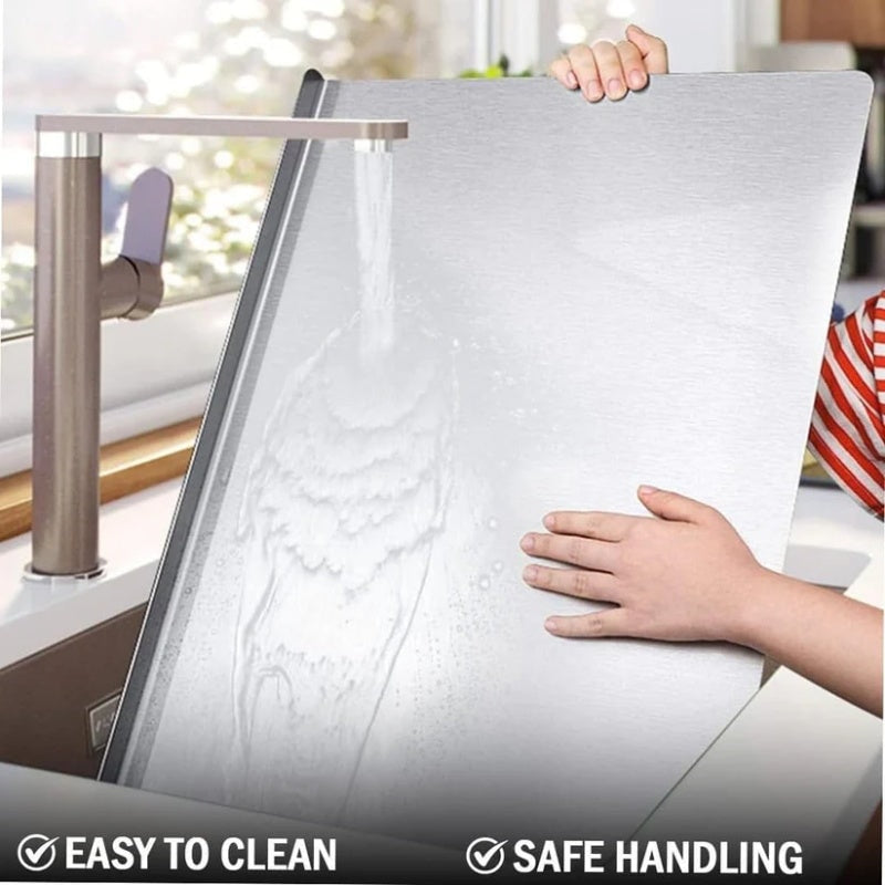 Hygienic Stainless Steel Cutting Board with Raised Lip Edge for Kitchen Worktops