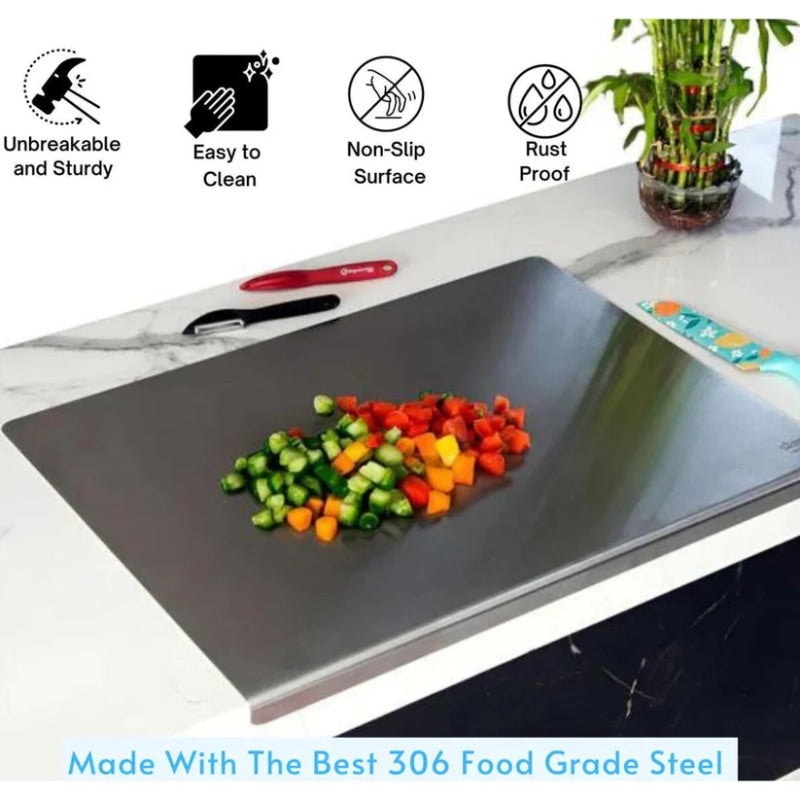 Hygienic Stainless Steel Cutting Board with Raised Lip Edge for Kitchen Worktops