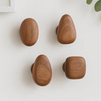 Wooden Wall Hooks Set of Four Solid Wood Pebble Shaped Coat Hooks Wall Mounted Hanging Pegs for Hallway | Bathroom and Bedroom