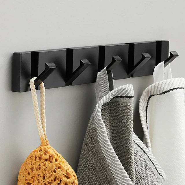 Folding Wall Hook Rack Stainless Steel Coat Hooks Wall Mounted Space Saving Hook Rail with Fold Away Hooks for Hallway | Bathroom and Bedroom