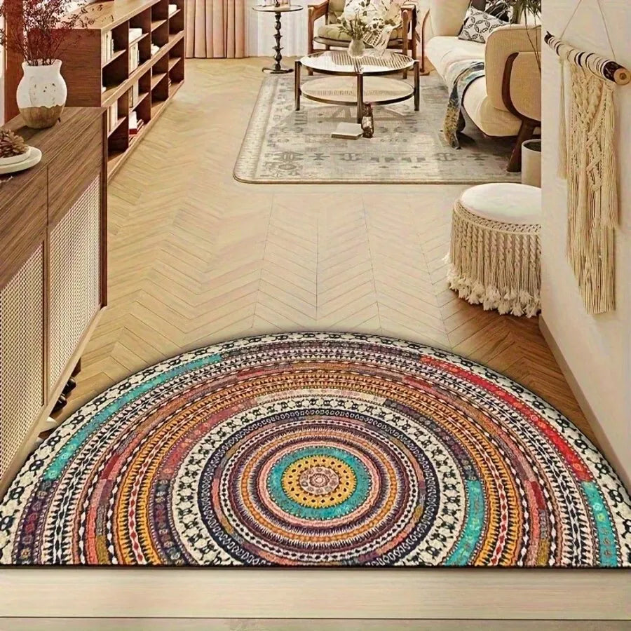 Half Moon Doormat Boho Mandala Entrance Mat Non Slip Absorbent Thin Door Mat for Hallway | Porch and Bathroom