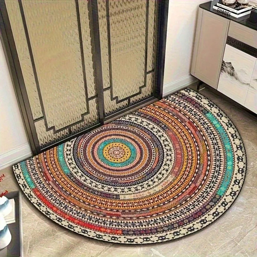 Half Moon Doormat Boho Mandala Entrance Mat Non Slip Absorbent Thin Door Mat for Hallway | Porch and Bathroom