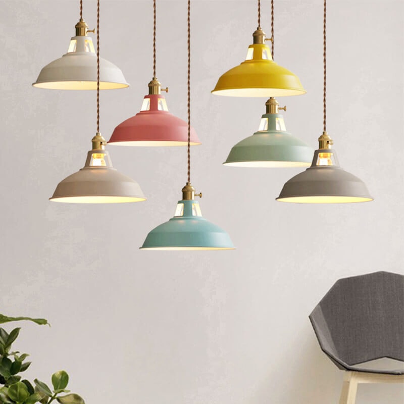 Industrial Barn Shade Pendant Light with Brass Lamp Holder for Kitchen Island