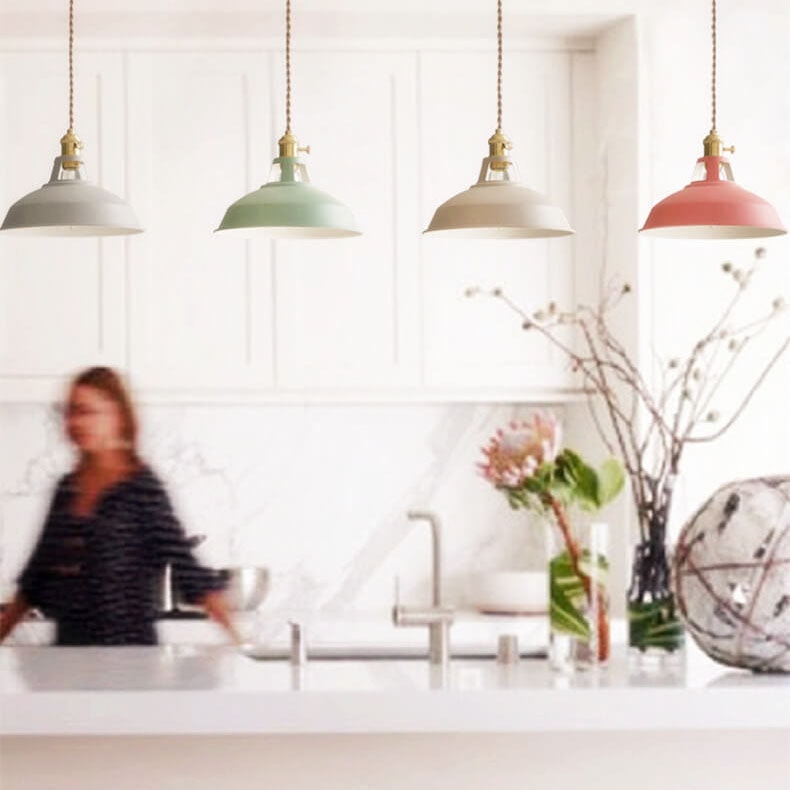 Industrial Barn Shade Pendant Light with Brass Lamp Holder for Kitchen Island