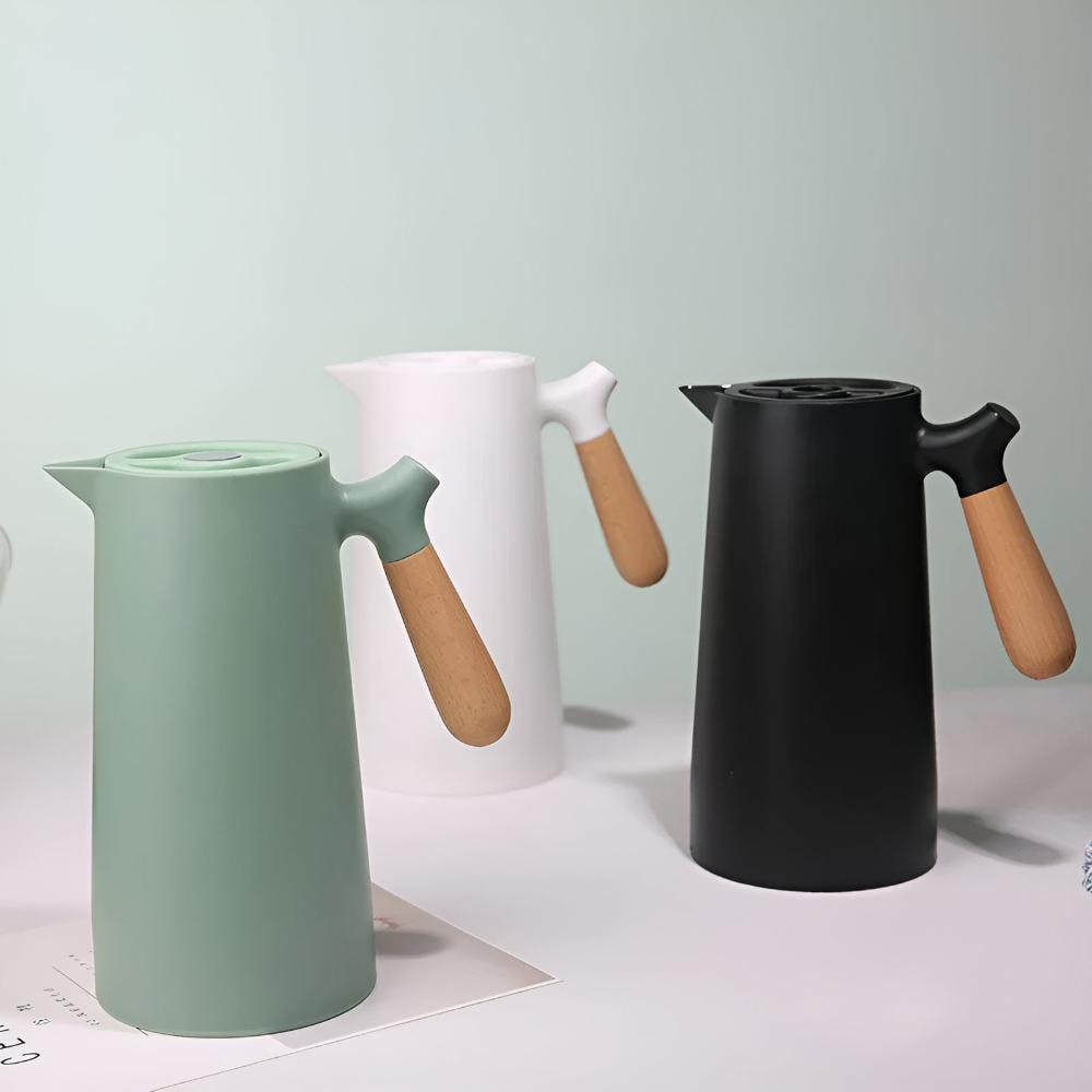 Insulated Thermal Carafe with Wooden Handle | Nordic Coffee and Tea Pot