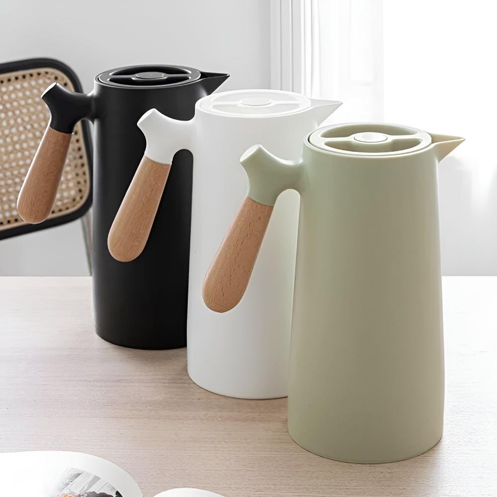 Insulated Thermal Carafe with Wooden Handle | Nordic Coffee and Tea Pot