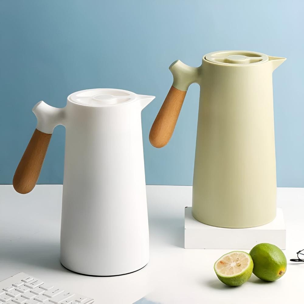Insulated Thermal Carafe with Wooden Handle | Nordic Coffee and Tea Pot