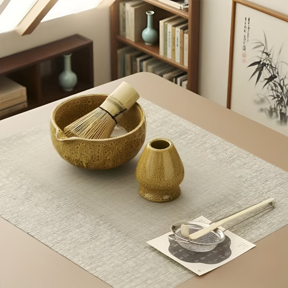 Japanese Matcha Tea Set with Handmade Ceramic Bowl and Bamboo Whisk