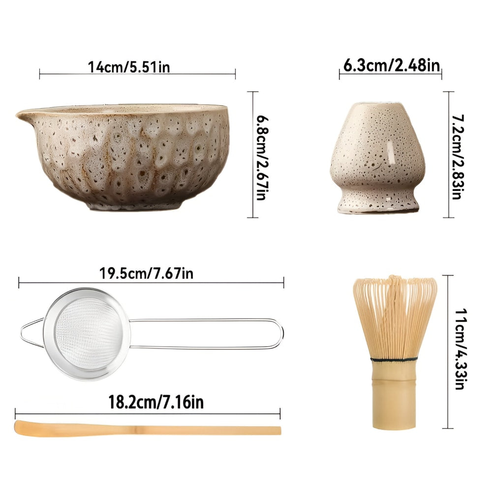Japanese Matcha Tea Set with Handmade Ceramic Bowl and Bamboo Whisk