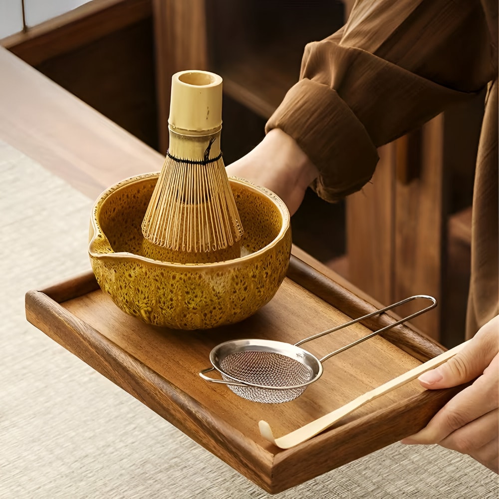 Japanese Matcha Tea Set with Handmade Ceramic Bowl and Bamboo Whisk