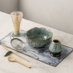 Japanese Matcha Tea Set with Petal Ceramic Bowl and Bamboo Accessories