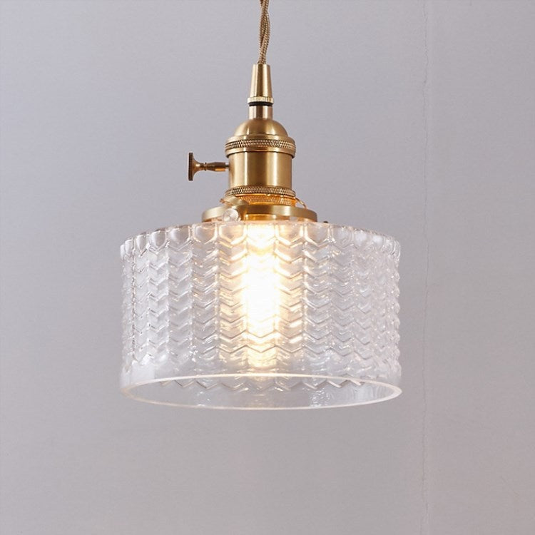 Japanese Style Textured Glass Pendant Light with Brass Lamp Holder
