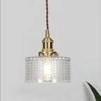 Japanese Style Textured Glass Pendant Light with Brass Lamp Holder