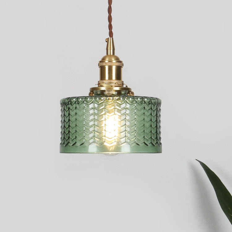 Japanese Style Textured Glass Pendant Light with Brass Lamp Holder