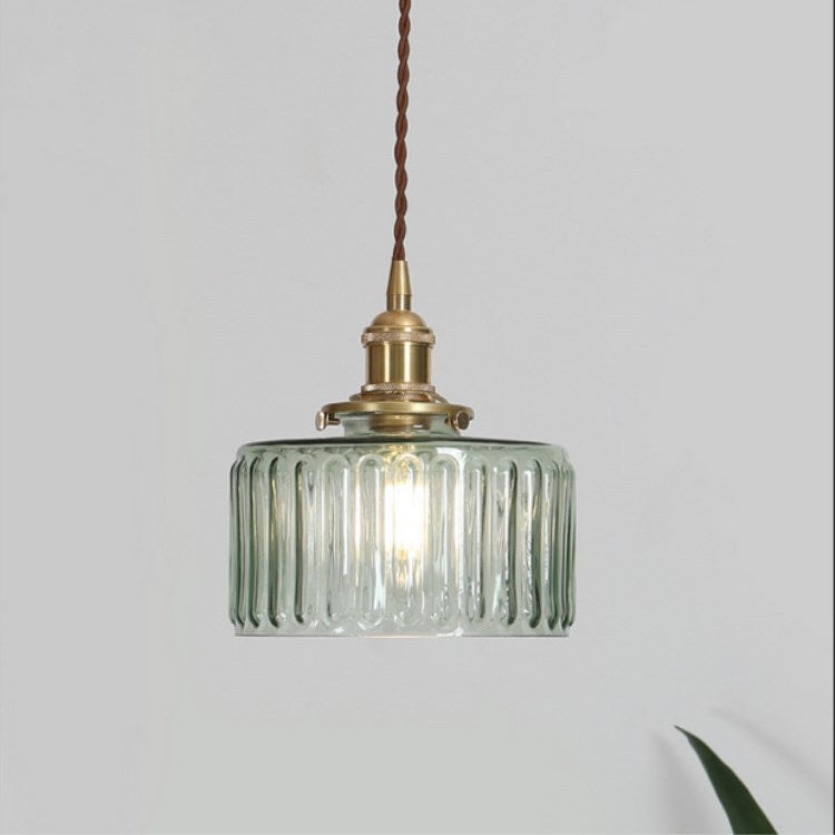 Japanese Style Textured Glass Pendant Light with Brass Lamp Holder