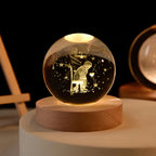 Laser Engraved Crystal Ball Night Light with Wooden Base and Warm Glow