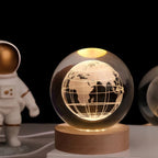 Laser Engraved Crystal Ball Night Light with Wooden Base and Warm Glow
