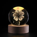 Laser Engraved Crystal Ball Night Light with Wooden Base and Warm Glow