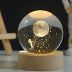 Laser Engraved Crystal Ball Night Light with Wooden Base and Warm Glow
