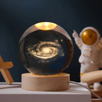 Laser Engraved Crystal Ball Night Light with Wooden Base and Warm Glow