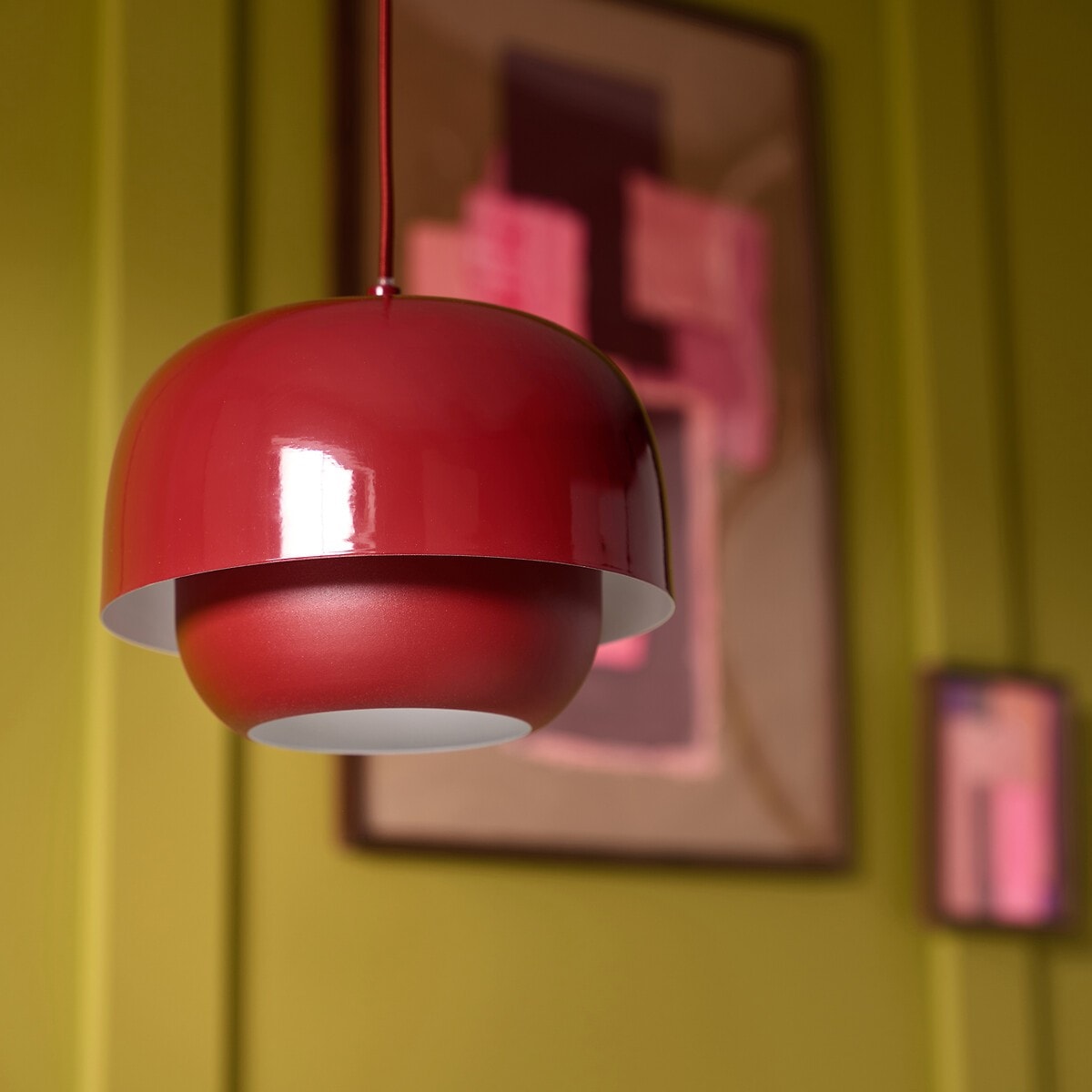 Layered Metal Pendant Light with Glossy Double Shade for Dining Room
