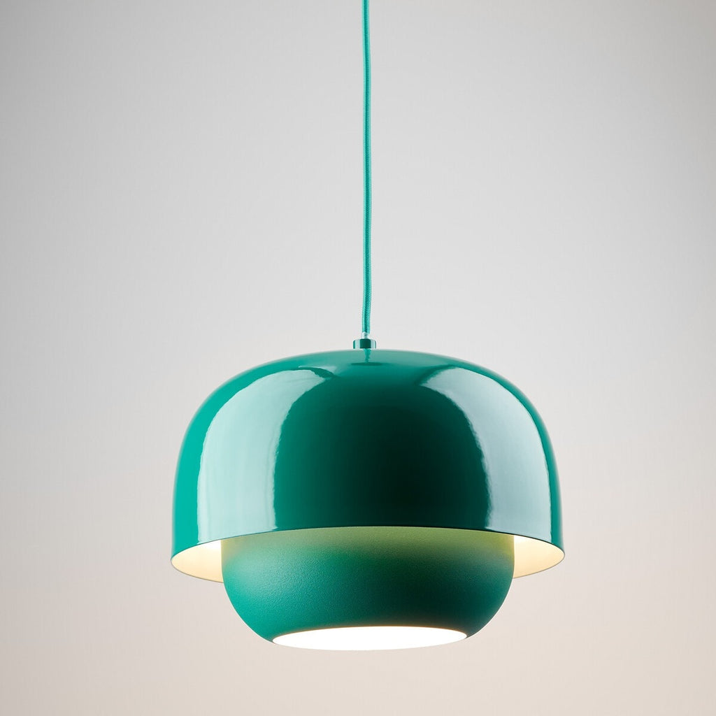 Layered Metal Pendant Light with Glossy Double Shade for Dining Room