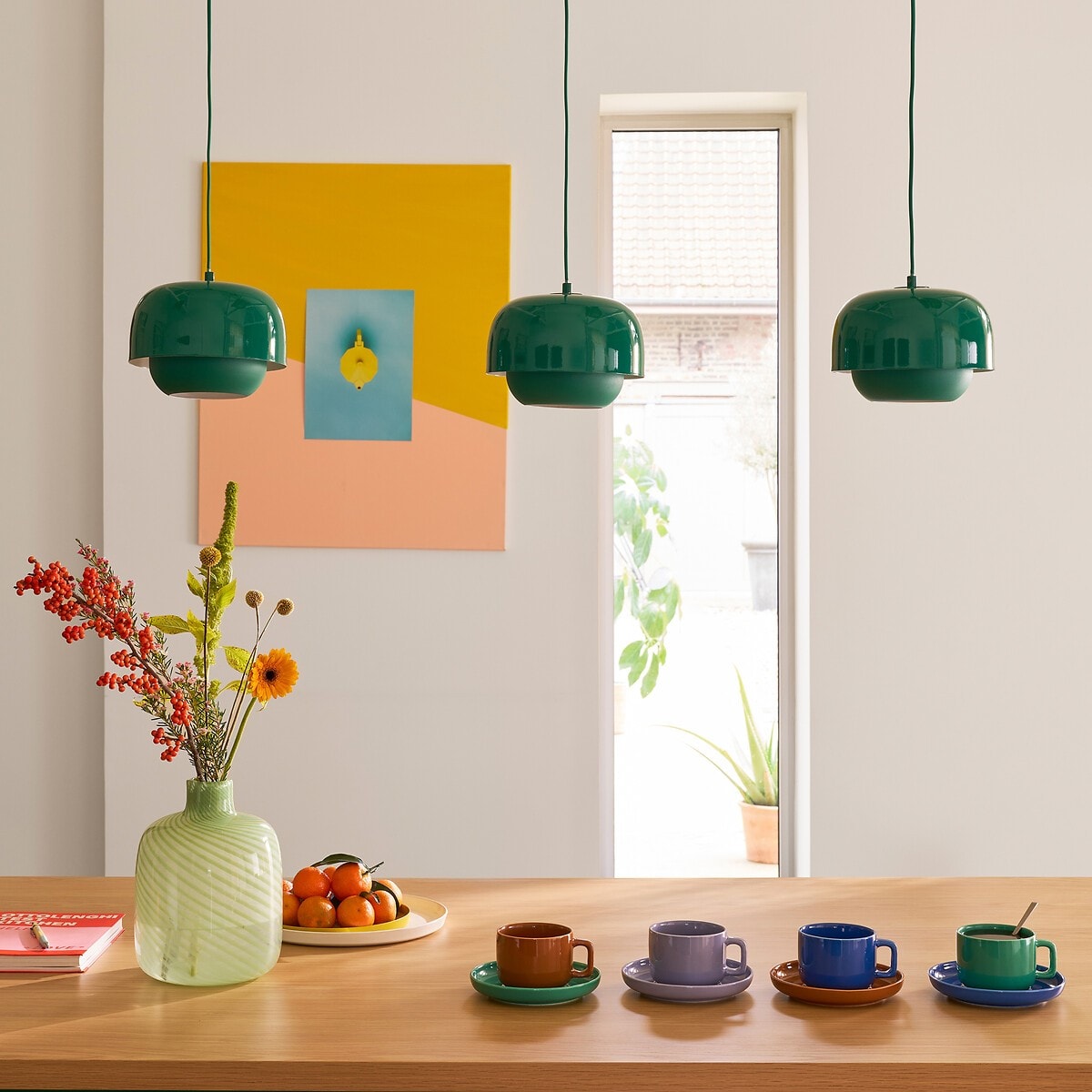 Layered Metal Pendant Light with Glossy Double Shade for Dining Room
