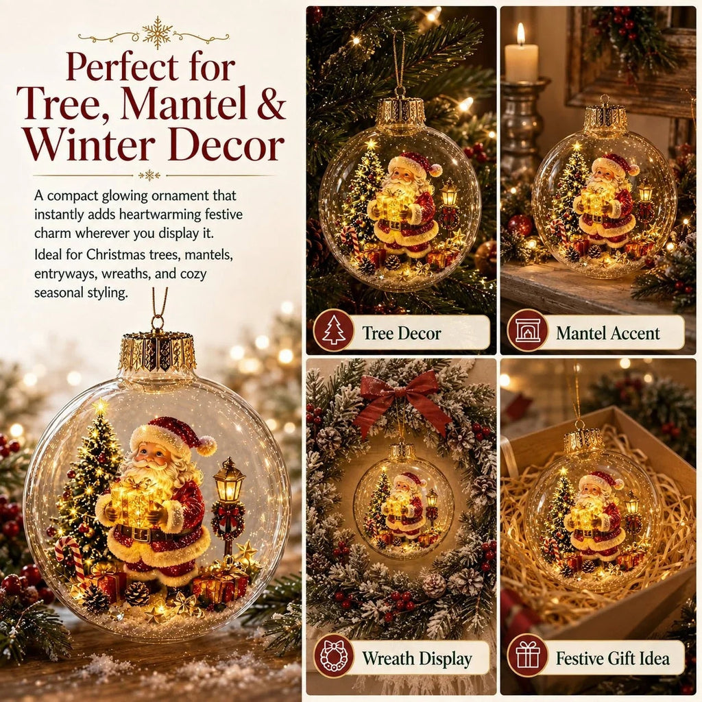 Light Up Christmas Bauble with Miniature Winter Scene Battery Operated Ornament