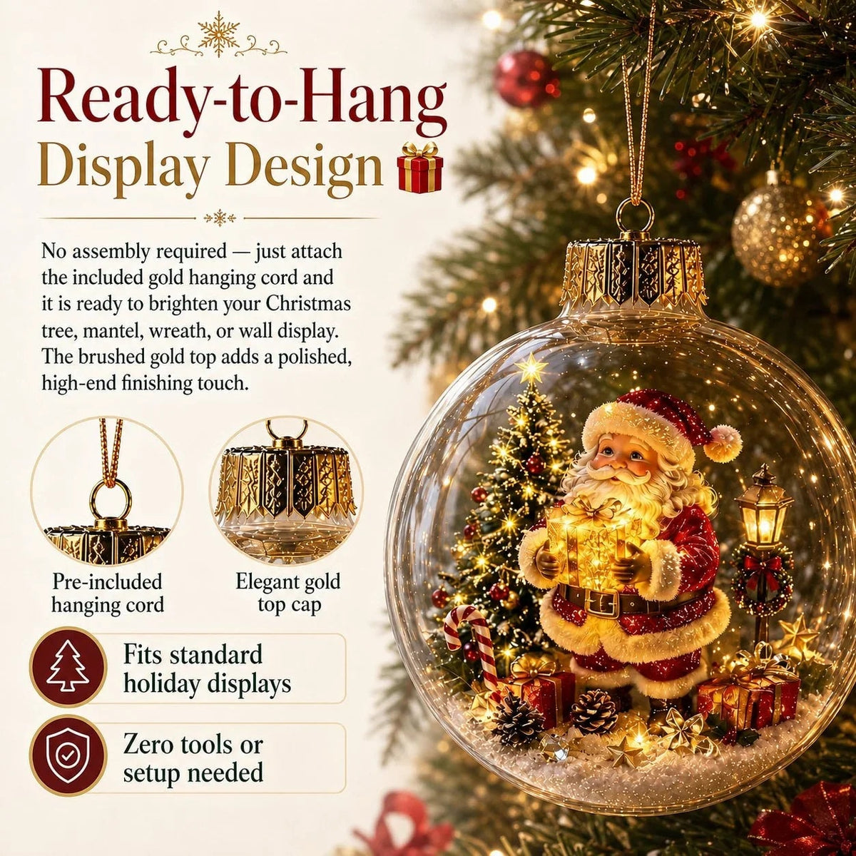 Light Up Christmas Bauble with Miniature Winter Scene Battery Operated Ornament