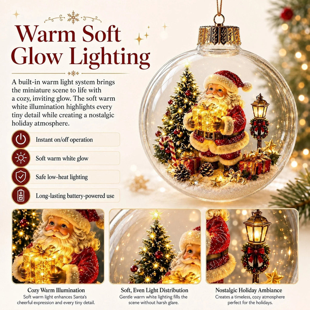 Light Up Christmas Bauble with Miniature Winter Scene Battery Operated Ornament