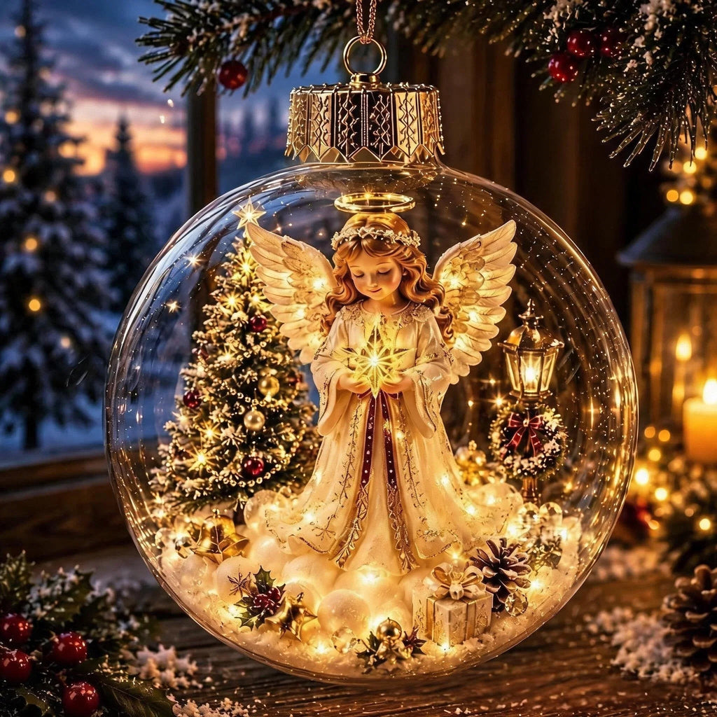 Light Up Christmas Bauble with Miniature Winter Scene Battery Operated Ornament