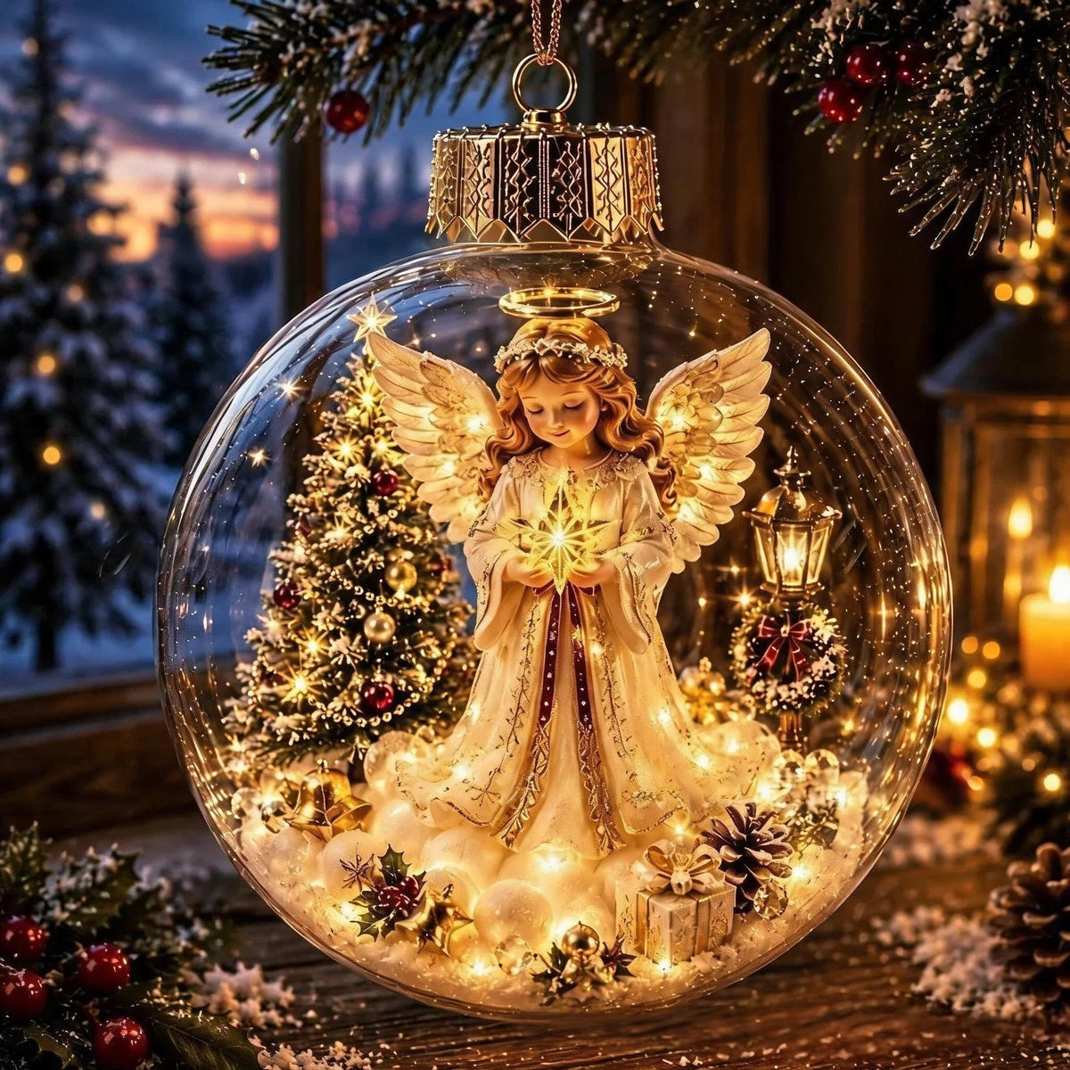 Light Up Christmas Bauble with Miniature Winter Scene Battery Operated Ornament