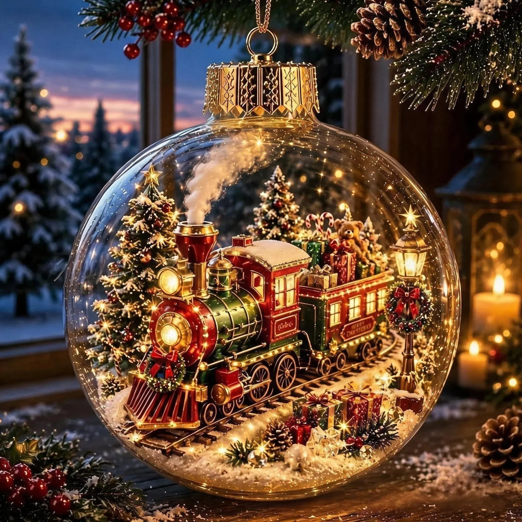 Light Up Christmas Bauble with Miniature Winter Scene Battery Operated Ornament