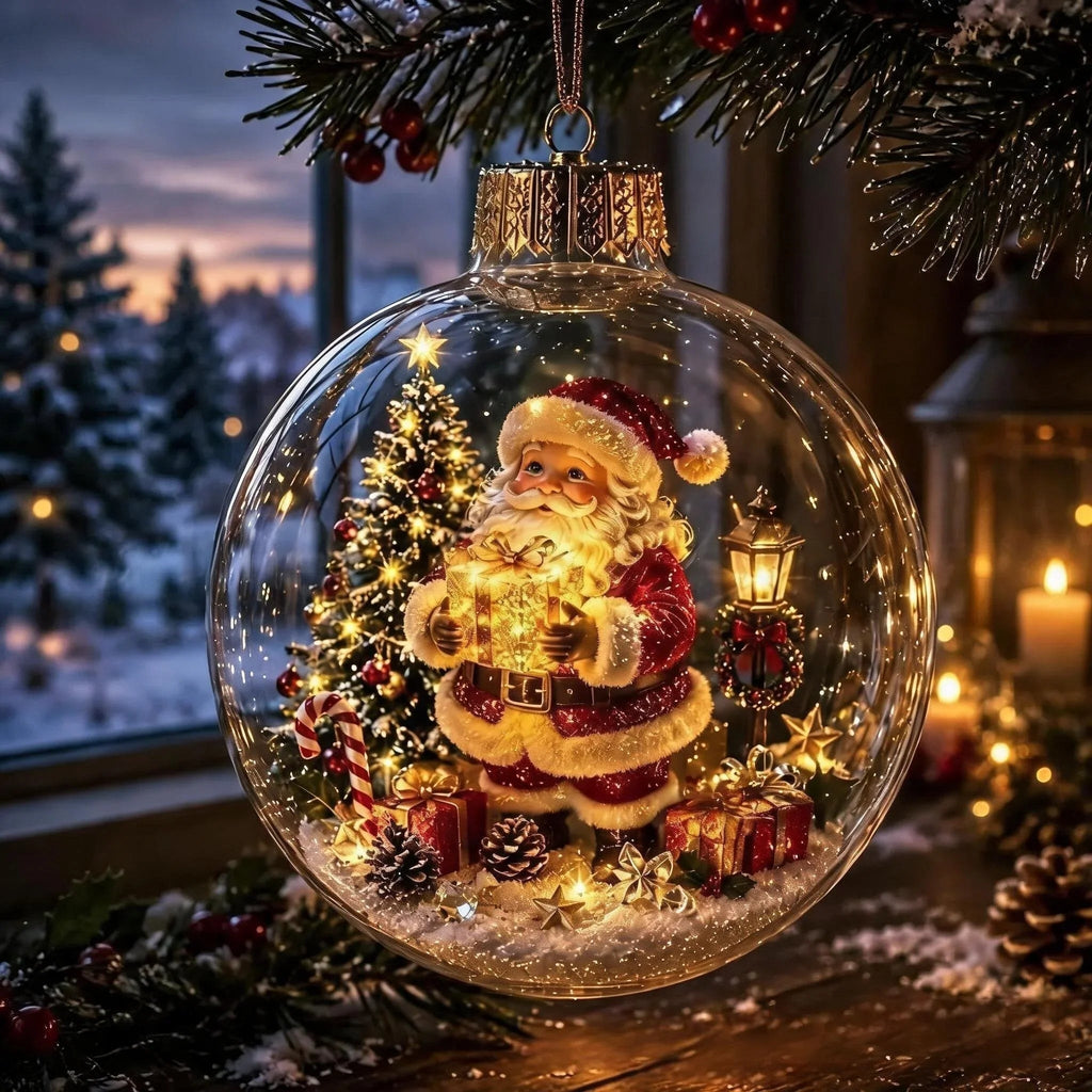 Light Up Christmas Bauble with Miniature Winter Scene Battery Operated Ornament