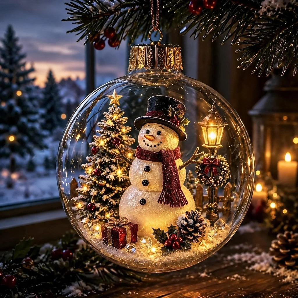 Light Up Christmas Bauble with Miniature Winter Scene Battery Operated Ornament