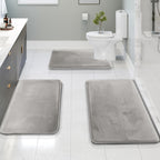Memory Foam Bath Mat Set Three Piece Velvet Bathroom Rug Set with Contour Toilet Mat Absorbent Non Slip Machine Washable
