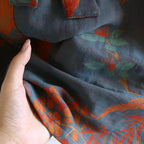 Lightweight Cotton Gauze Kimono Robe with Bird Jacquard and Side Pockets