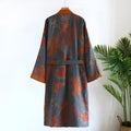 Lightweight Cotton Gauze Kimono Robe with Bird Jacquard and Side Pockets